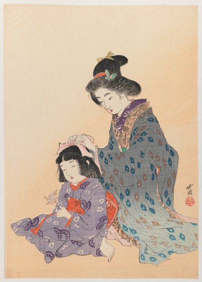 Woman Fixing Girls Hair by Odake Chikuha